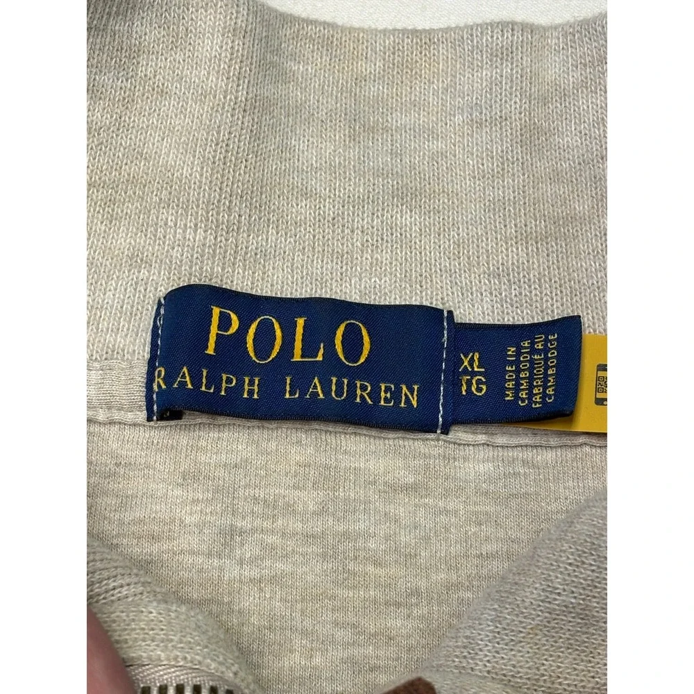 Polo Ralph Lauren‎ Mens XL Quarter Zip Pullover Sweater Heather Gray Cotton Pony